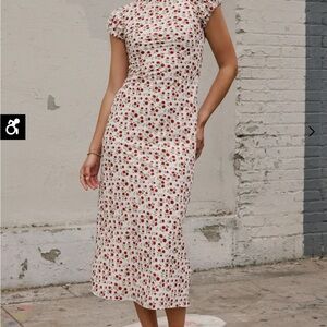 Bohme Red and White Floral Midi Dress